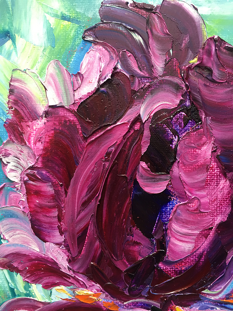 iris purple flower textured palette knife oil painting