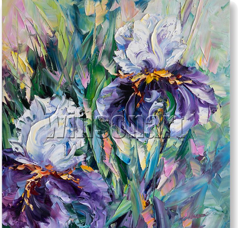 iris textured palette knife oil painting wall decor
