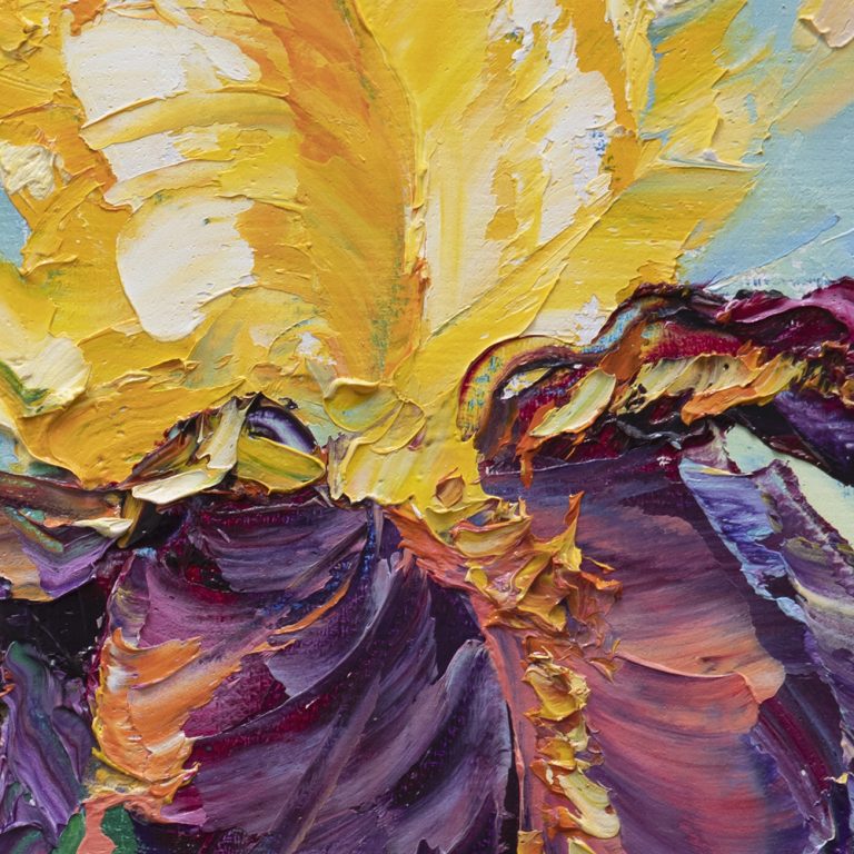 iris yellow flower textured palette knife oil painting