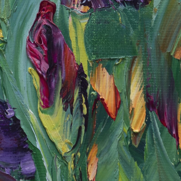 iris yellow flower textured palette knife oil painting