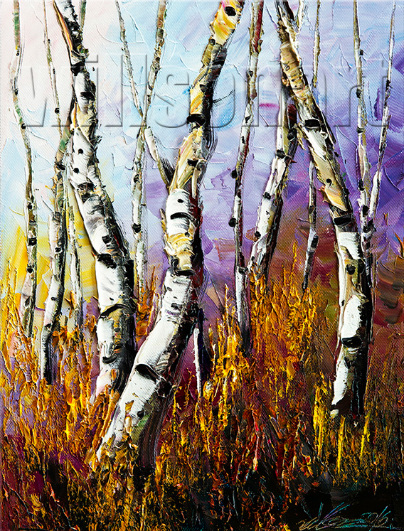landscape birch forest textured oil painting home decor