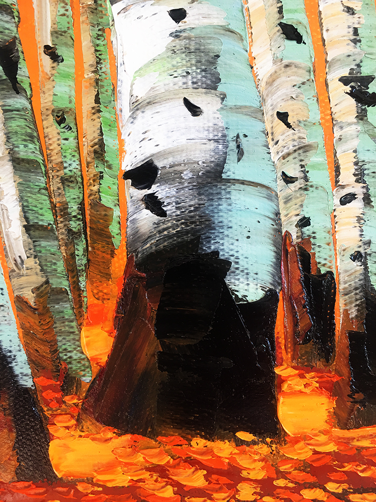 landscape birch forest textured palette knife canvas painting