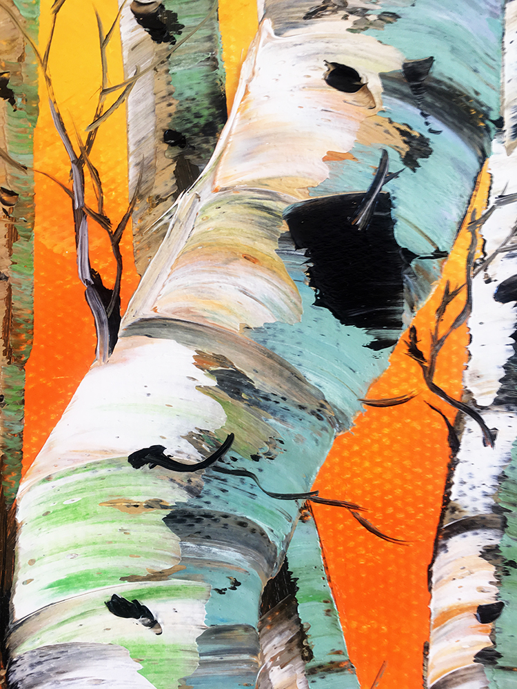 landscape birch forest textured palette knife canvas painting