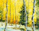 landscape birch tree textured palette knife canvas painting