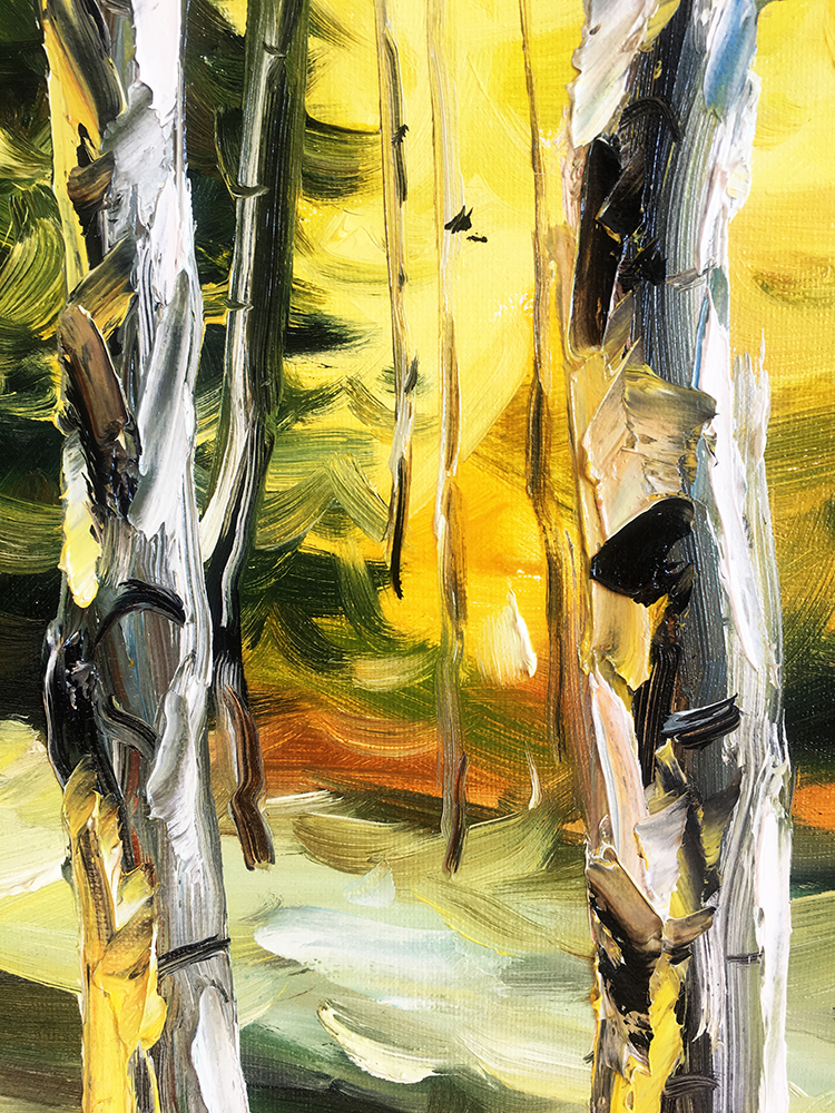 landscape birch tree textured palette knife canvas painting