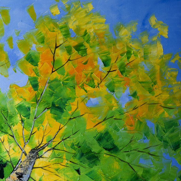 landscape tree art birch forest seasons textured oil painting wall decor