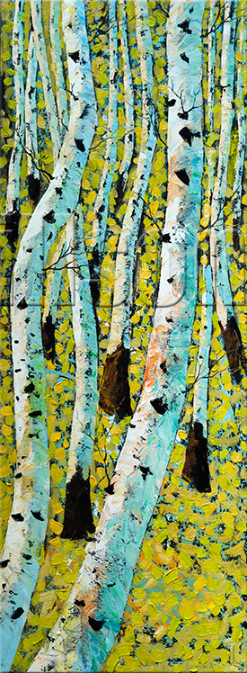 landscape tree art birch forest textured canvas oil painting wall decor