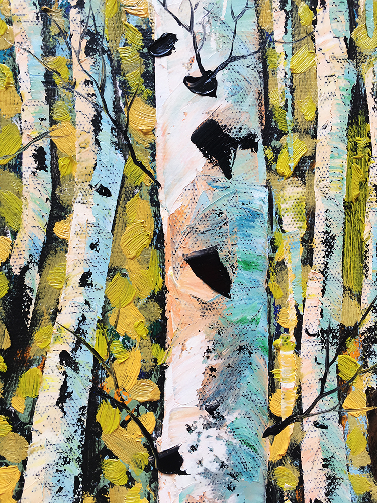 landscape tree art birch forest textured canvas oil painting wall decor