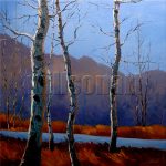 landscape tree art birch forest textured oil painting large wall decor