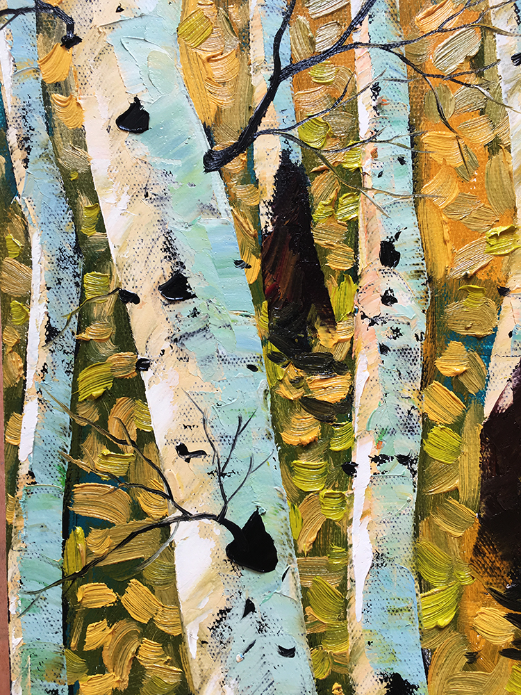 landscape tree art birch forest textured oil painting wall decor