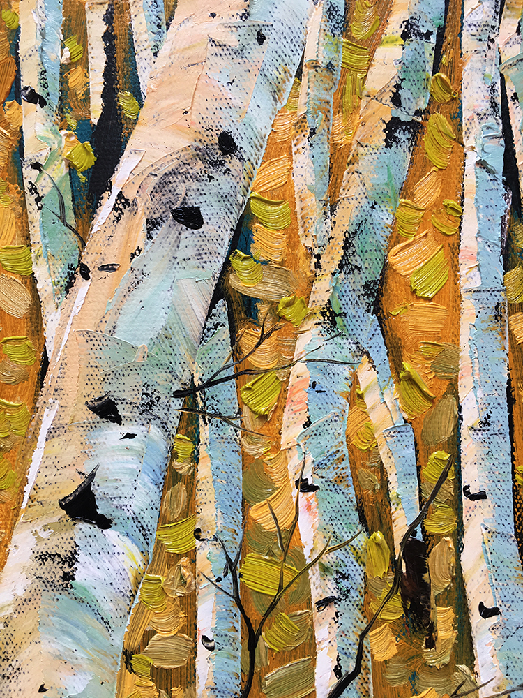 landscape tree art birch forest textured oil painting wall decor