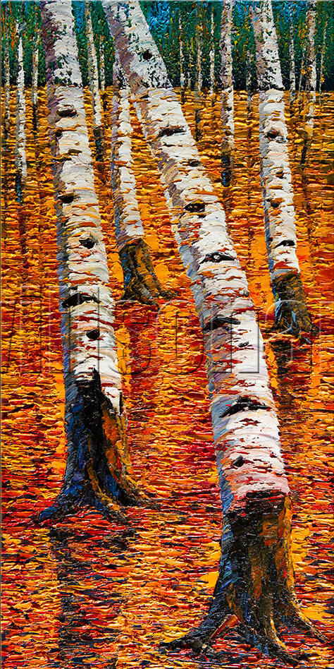 landscape tree autumn birch forest textured palette knife oil painting interior art