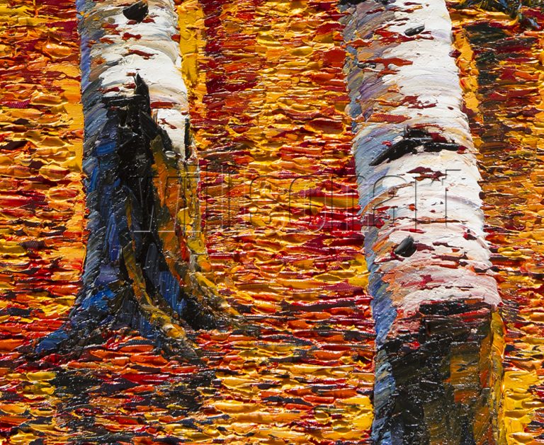 landscape tree autumn birch forest textured palette knife oil painting interior art