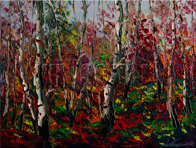 landscape tree birch forest seasons textured oil painting interior art