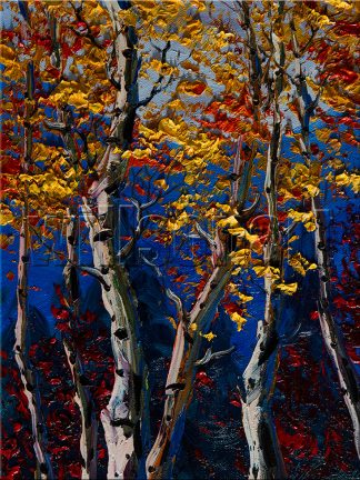 landscape tree birch forest seasons textured oil painting wall art