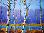 landscape tree birch textured palette knife oil painting wall decor