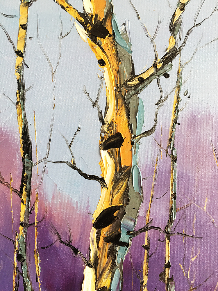 landscape tree birch textured palette knife oil painting wall decor