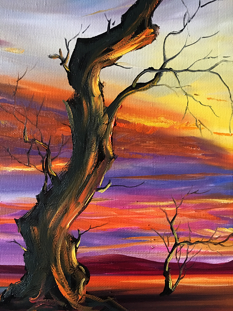 landscape tree sunset large oil painting wall art 24x48inches