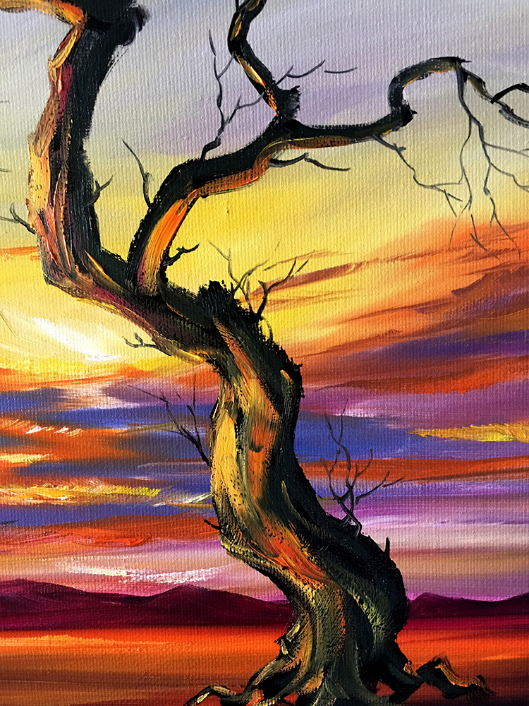 landscape tree sunset large oil painting wall art 24x48inches