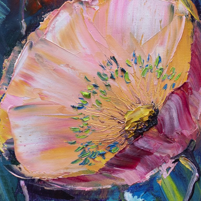 poppy field flower textured canvas oil painting
