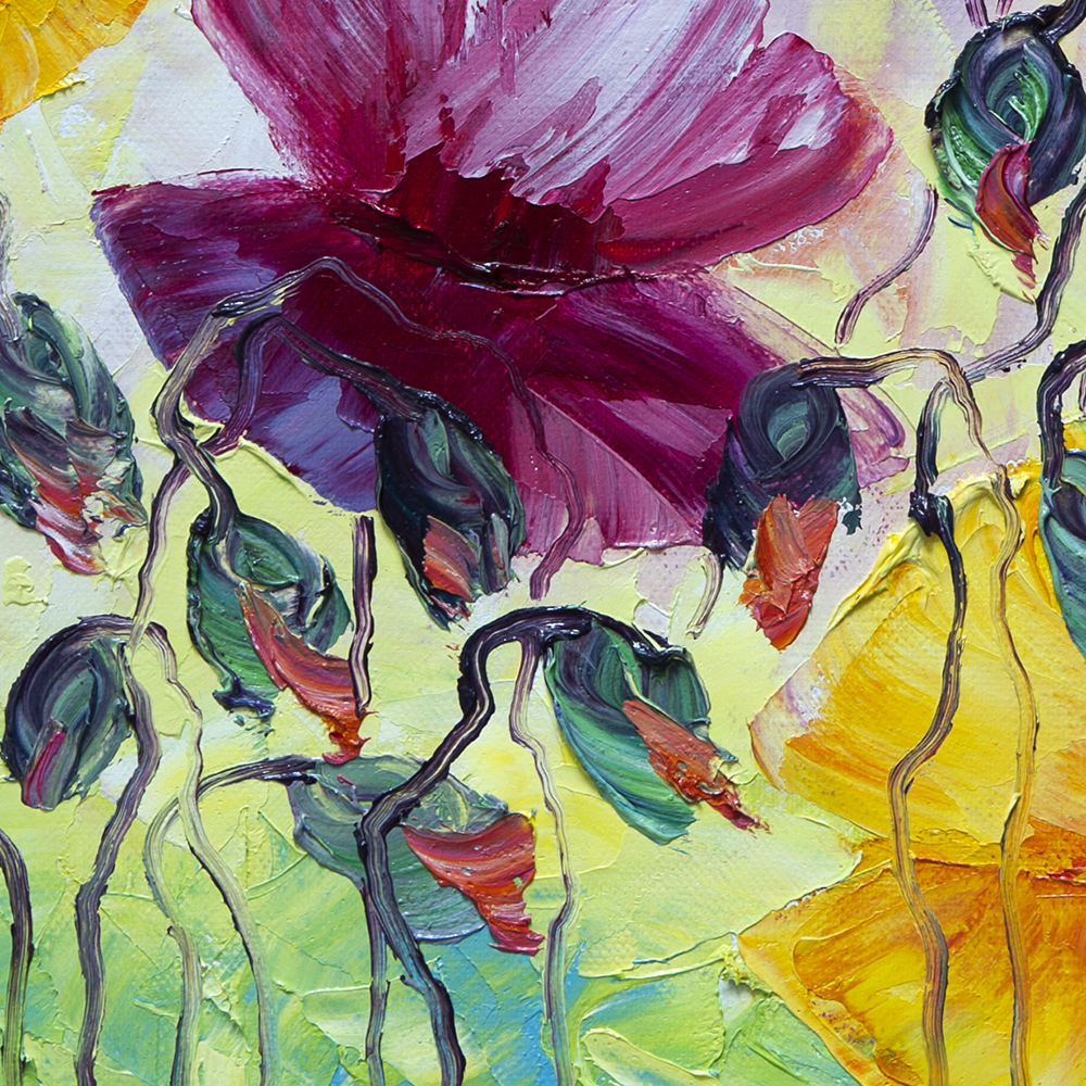 peony field flower textured oil painting
