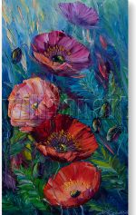 poppy field red flower textured oil painting