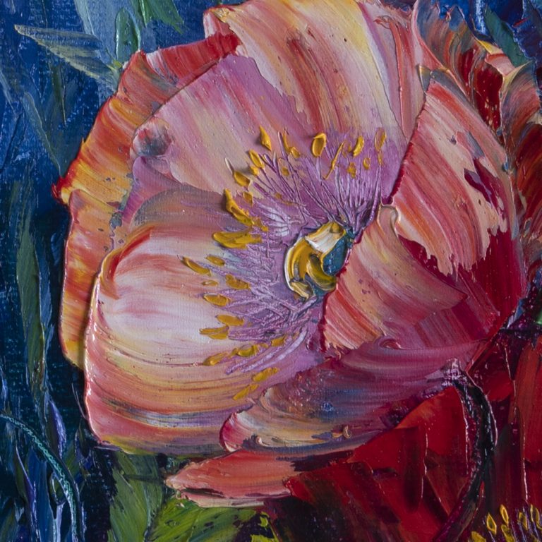poppy field red flower textured oil painting