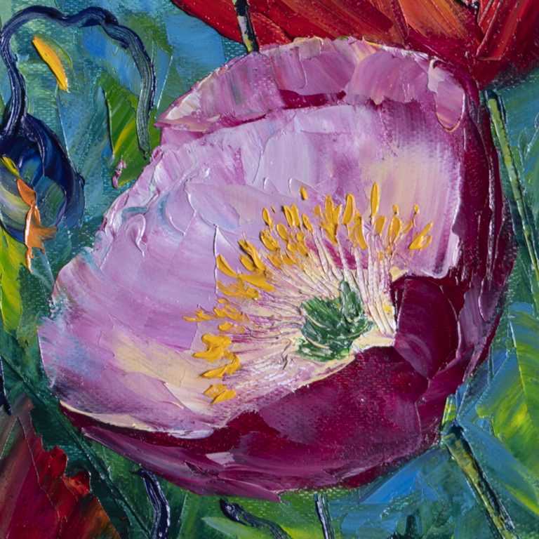 poppy field red flower textured oil painting nature