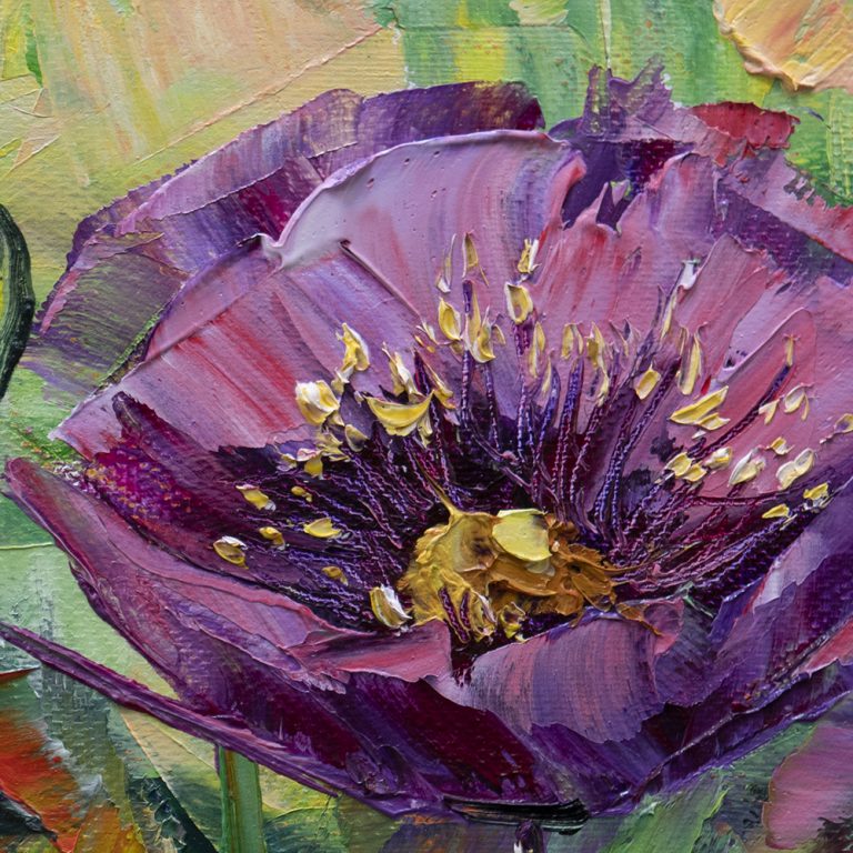 poppy flower textured oil painting
