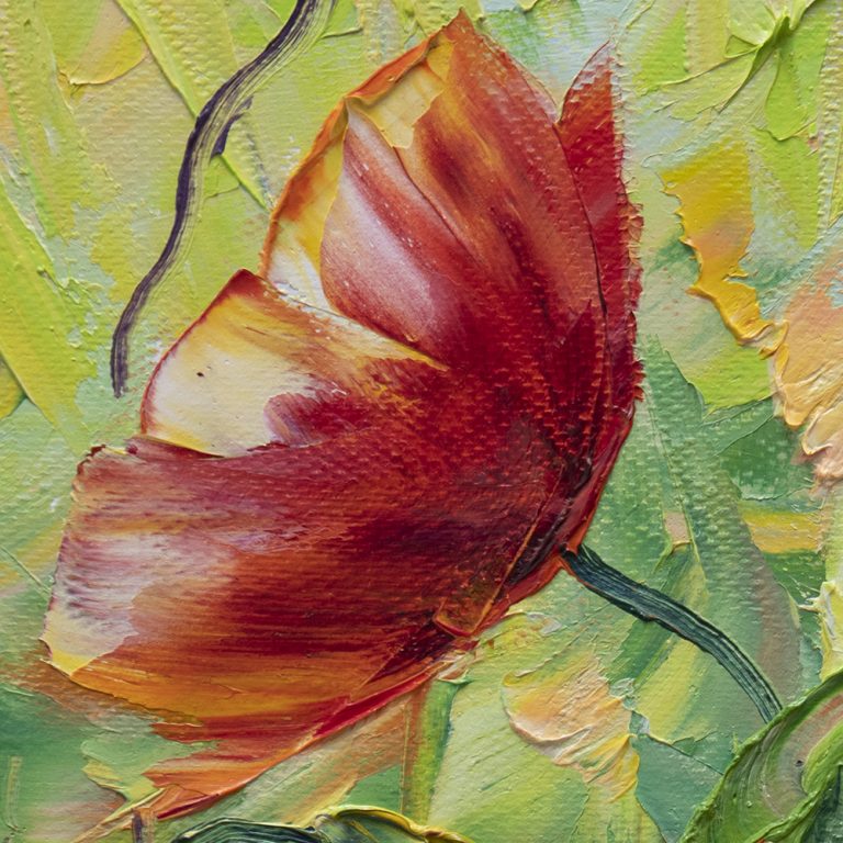 poppy flower textured oil painting