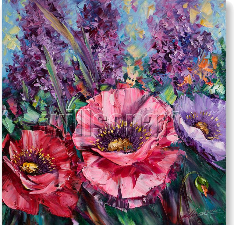 poppy textured palette knife oil painting wall decor
