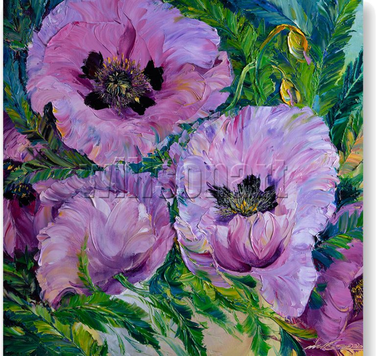 purple flower textured oil painting poppy