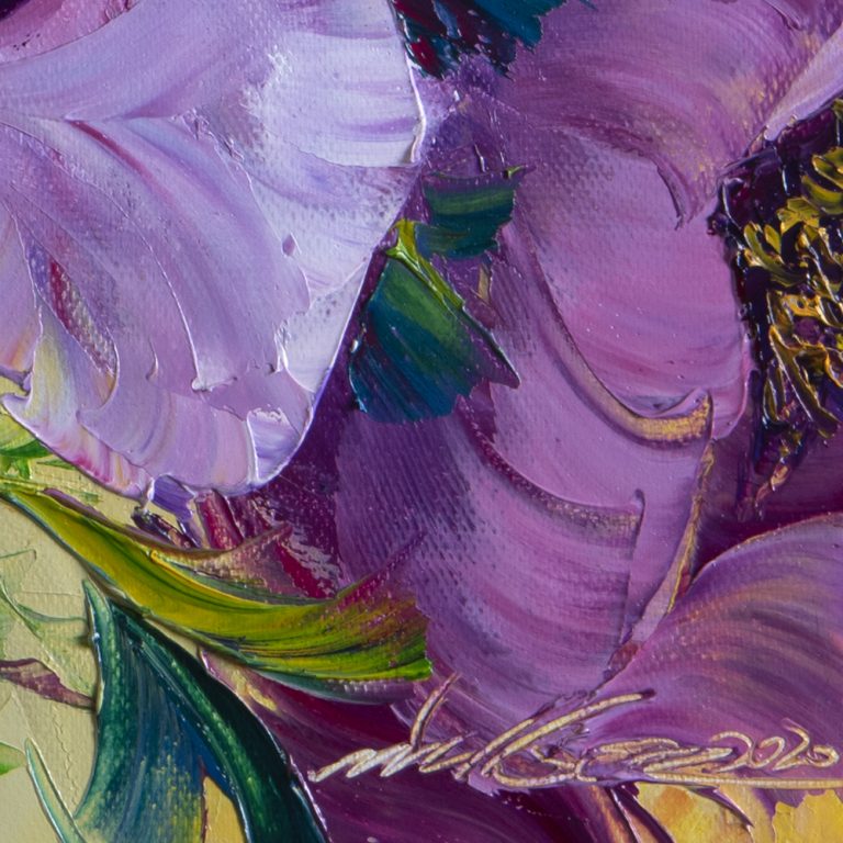 purple flower textured oil painting poppy