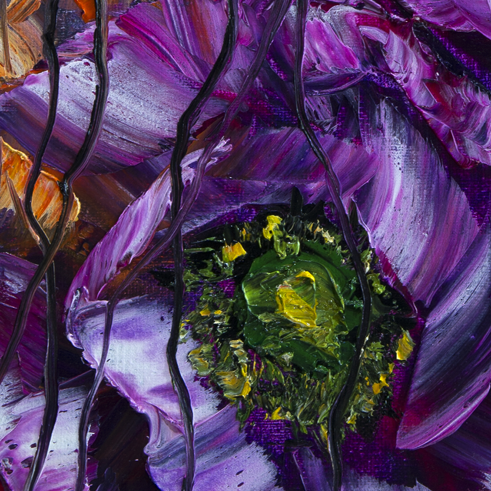 purple poppy flower painting closeup