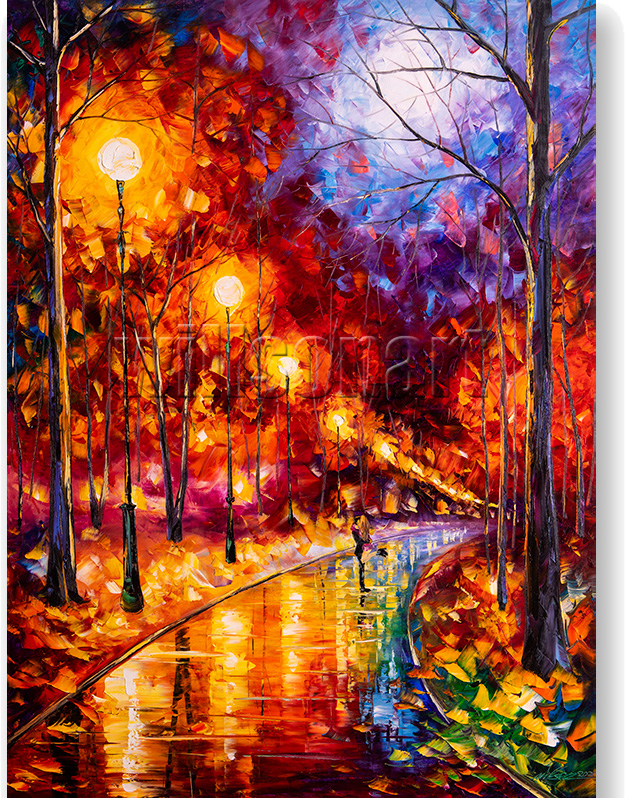 rainy night landscape textured oil painting