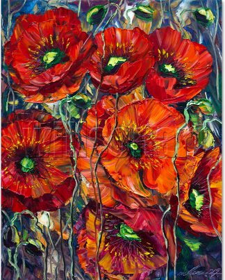 red poppies field flower textured oil painting