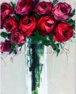 red rose canvas painting textured palette knife