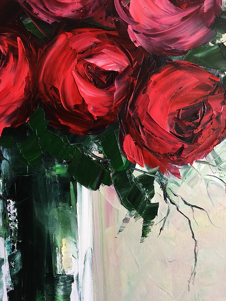 red rose canvas painting textured palette knife