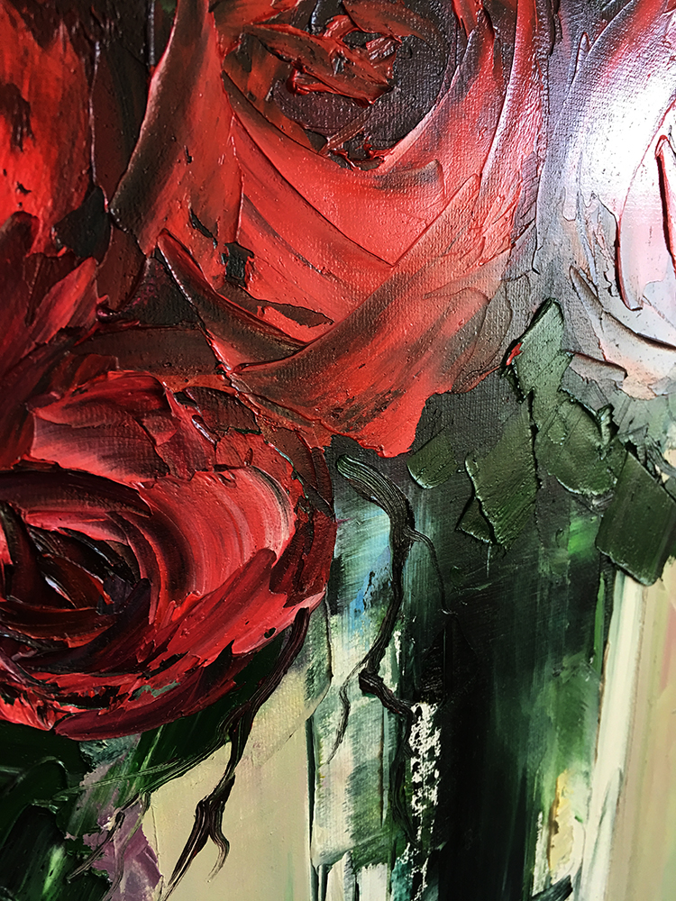 red rose canvas painting textured palette knife