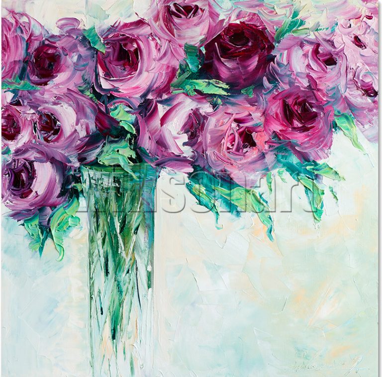 rose flower oil painting textured canvas wall art