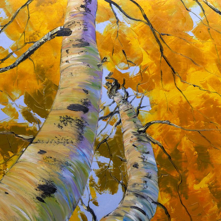 seasons landscape birch forest fall colors textured oil painting home decor
