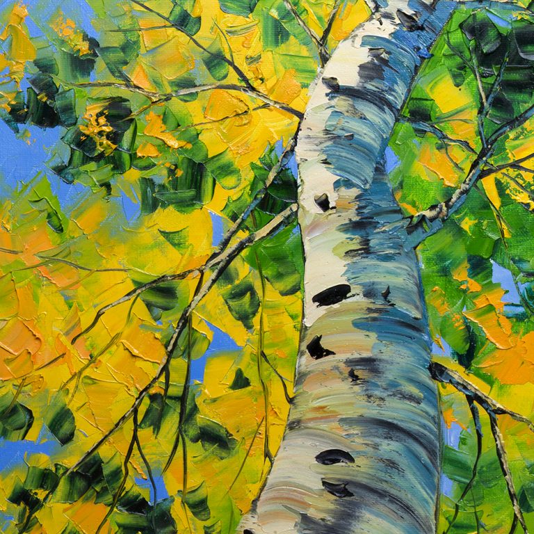 seasons landscape birch forest textured oil painting home decor