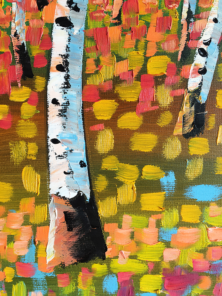 seasons landscape birch forest textured palette knife canvas oil painting