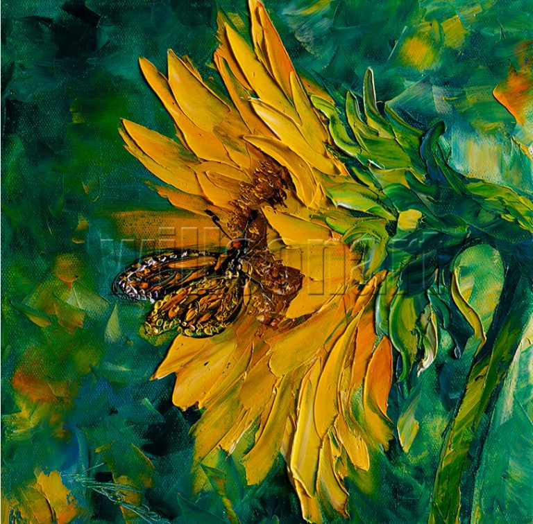 sunflower butterfly textured oil painting 12x12inches