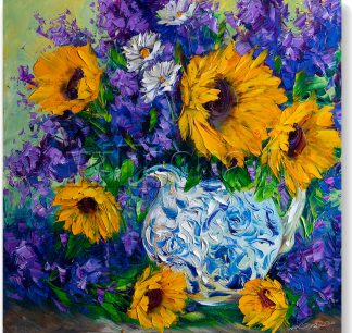 sunflower daisy vase flower oil painting textured palette knife