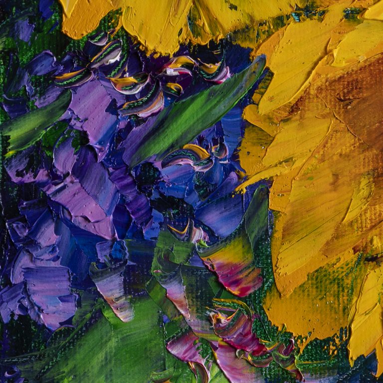 sunflower daisy vase oil painting textured palette knife