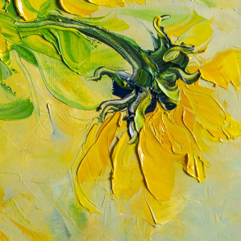 sunflower oil painting textured palette knife blue vase