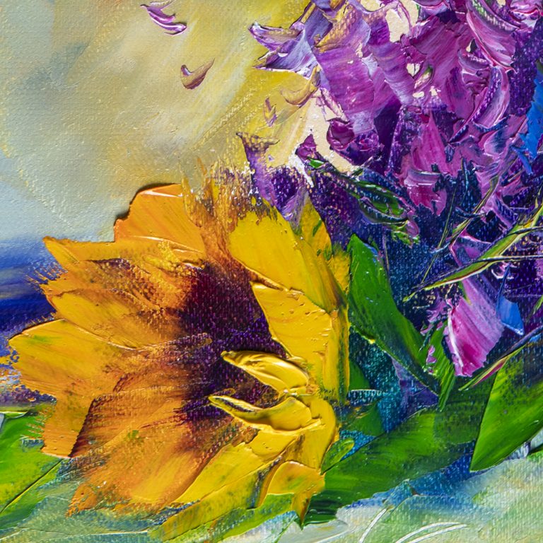 sunflower oil painting textured palette knife canvas art