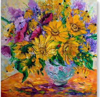 sunflower textured palette knife canvas oil painting