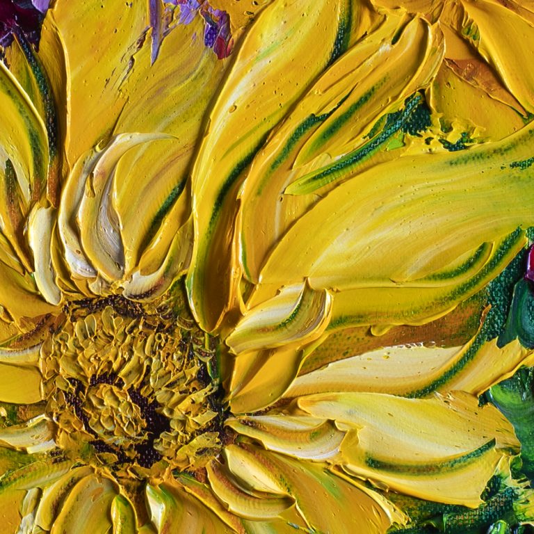 sunflower textured palette knife canvas oil painting